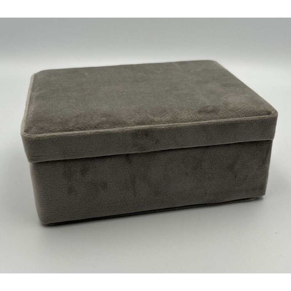 Grey Suede Jewelry Box Rectangular Lidded Storage Case Black Interior